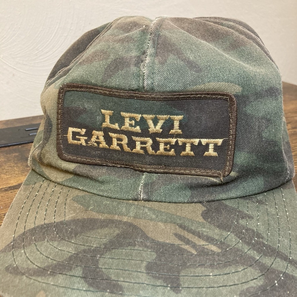 Vtg Levi Garrett Camo Patch Snapback Hat Thrashed Distressed - Picture 2 of 11